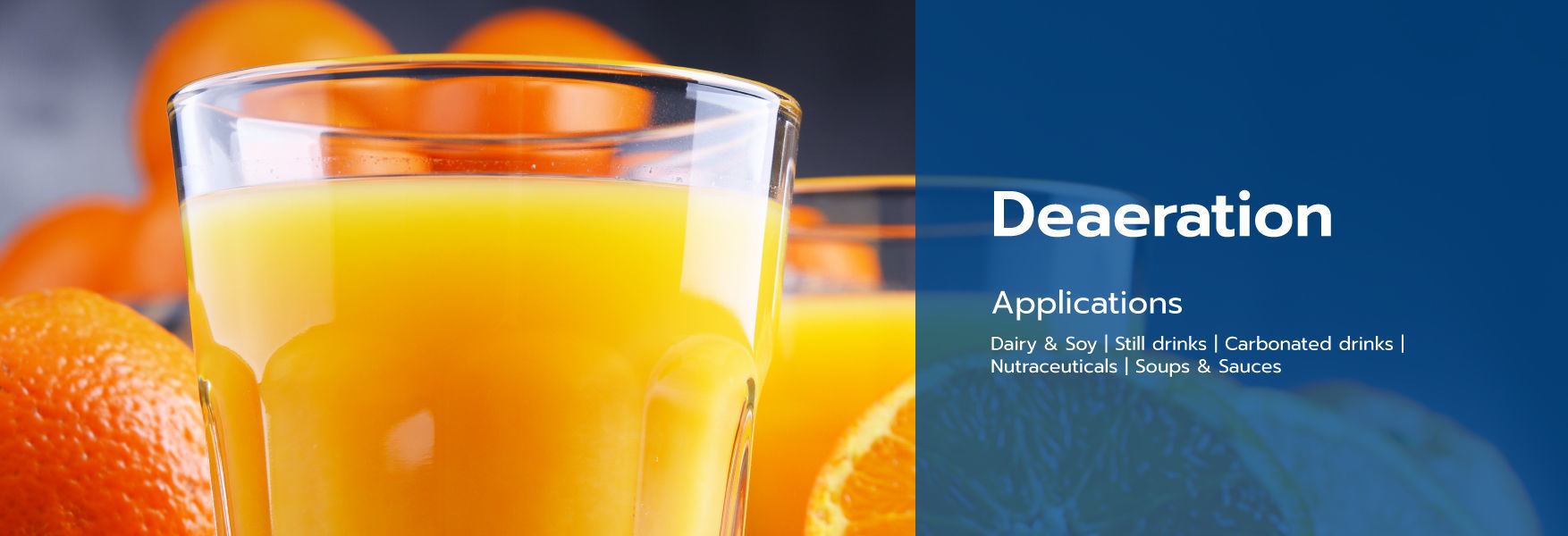 Deaeration Applications  Dairy & Soy | Still drinks | Carbonated drinks | Nutraceuticals | Soups & S
